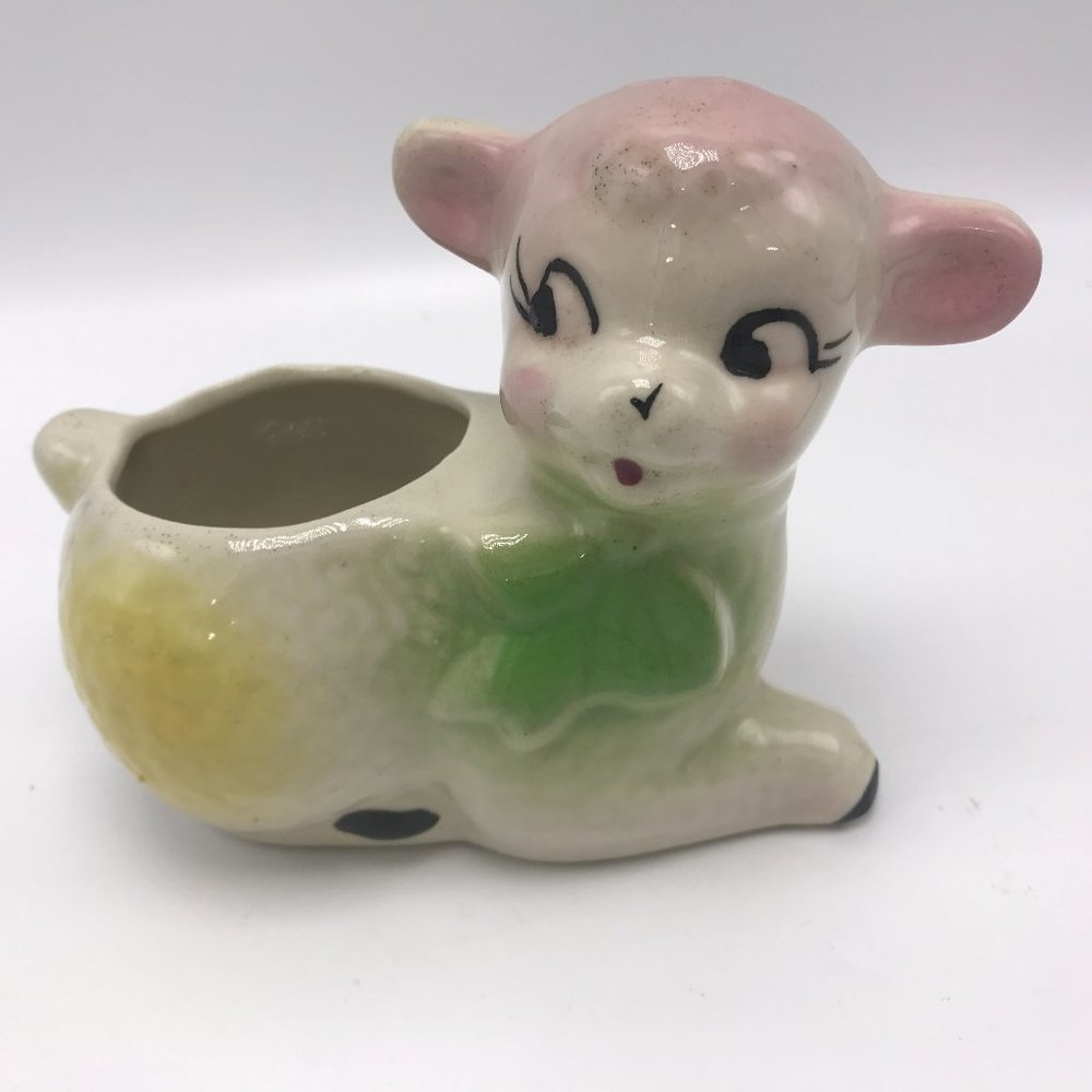 Vintage Colorful Easter Ceramic Lamb Planter